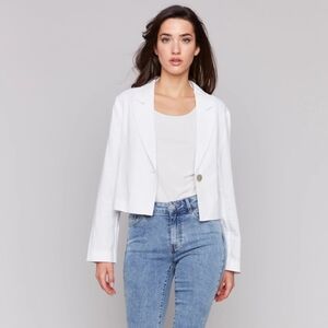 NWT CHARLIE B Short Cropped Linen Blend Blazer - White Jacket Size 8